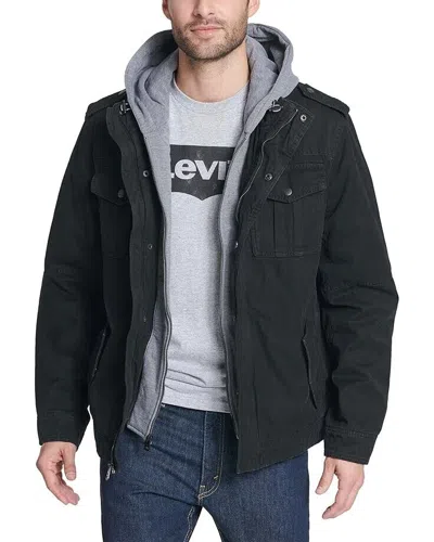 Levi's Trucker Jacket Men's Large Black Cotton Blend Sherpa Lined Hooded Jdm155