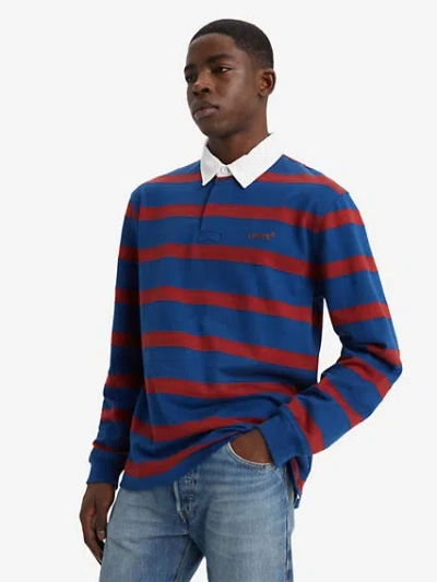 Levi's Union Rugby Polo Shirt In Seams Jacquard Stripe Navy Peony