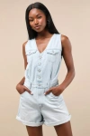 Levi's Vest Light Wash Button-front Denim Romper In Blue