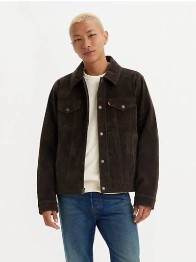 Levi's Vintage Faux Cow Suede Trucker Jacket In Dark Brown