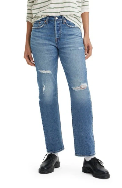 Levi's Wedgie Ripped High Waist Straight Leg Ankle Jeans In Neither Here Nor There