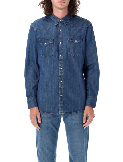 Levi's Western Shirt In Med Blue