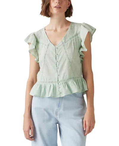 Levi's Women's Aniston Cotton Ruffled Flutter-sleeve Blouse In Silt Green