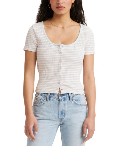 Levi's Women's Britt Cropped Snap-front Short-sleeve Top In Sade Stripe