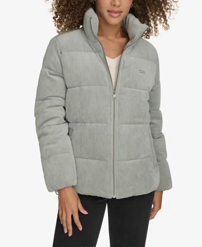 Levi's Women's Corduroy Bubble Puffer Jacket In Lt,pas Grn