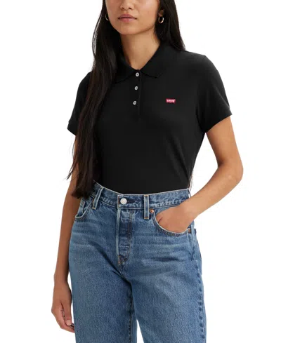 Levi's Women's Crown-logo Shirt-sleeve Polo Shirt In Caviar