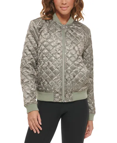 Levi's Diamond Quilted Bomber Jacket In Faded Green Bandana Print