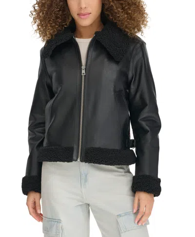 Levi's Women's Faux Leather Aviator Jacket In Black