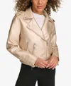 Levi's Women's Faux-leather Belted Hem Moto Jacket In Frosted Gold