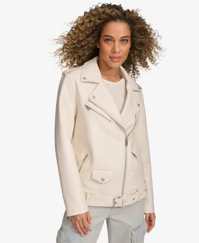 Levi's Women's Faux Leather Longline Belted Moto Jacket In Oyster