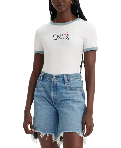 Levi's Women's Graphic Rickie Cotton Ringer T-shirt In Festival Logo Bright White