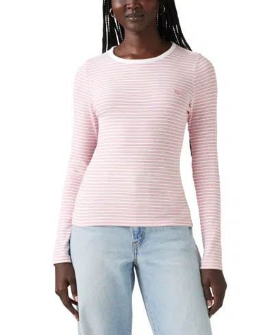 Levi's Women's Hayes Long-sleeve T-shirt In Saddle Stripe Bright White