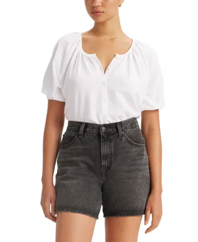 Levi's Women's Leanne Button-front Puff-sleeve Top In Bright Whi