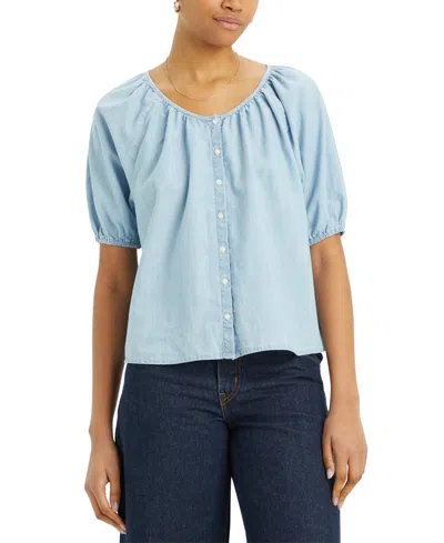 Levi's Women's Leanne Button-front Puff-sleeve Top In Dazed Ligh