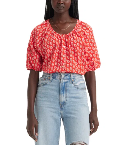 Levi's Women's Leanne Button-front Puff-sleeve Top In Larger Adi
