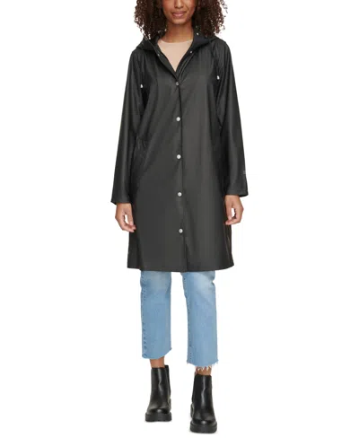 Levi's Water Resistant Hooded Long Rain Jacket In Black