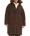 Levi's Quilted Fleece Long Teddy Coat In Chocolate Brown