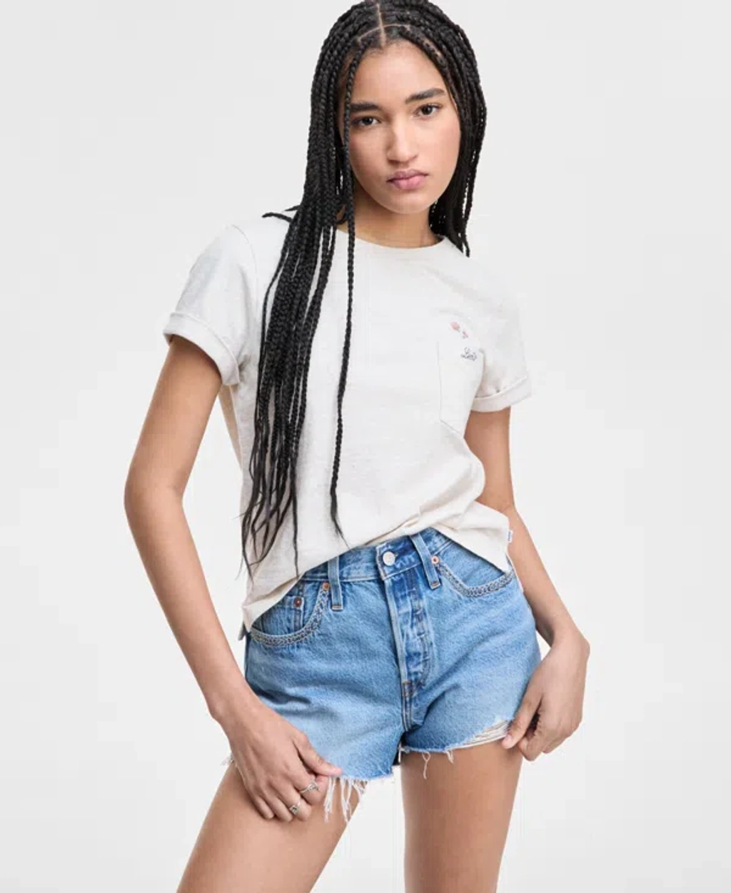 売れ筋商品|||リーバイス カットソー トップス レディース Women's Margot Cotton Embroidered-Trim T-Shirt Delicate Embroidery - White Levi's Women's Margot Cotton Embroidered-trim T-shirt In