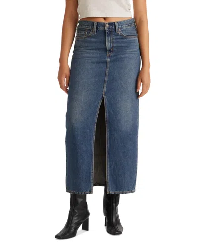 Levi's Premium Women's Mid-rise Denim Column Ankle Skirt In Wave Hello