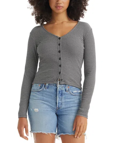 LEVI'S WOMEN'S MUSE RIBBED LONG-SLEEVE BUTTON-UP TOP
