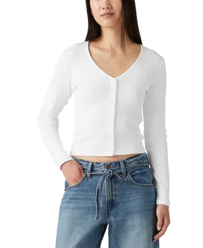 Levi's Women's Muse Ribbed Long-sleeve Button-up Top In White