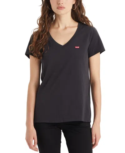 Levi's Women's Perfect Cotton V-neck Short-sleeve T-shirt In Caviar