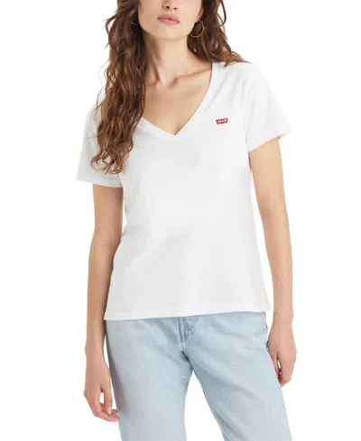 Levi's Women's Perfect Cotton V-neck Short-sleeve T-shirt In Lou Ditsy Floralv4 Egret