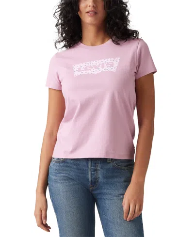 Levi's Women's Perfect Graphic Logo Cotton T-shirt In Alona Floral Bw Fill Fragrant Lilac