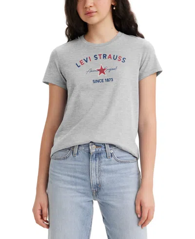 Levi's Women's Perfect Graphic Logo Cotton T-shirt In Americana Logo Heather Grey