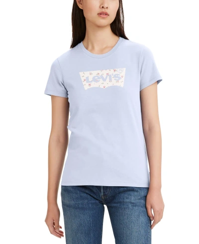 Levi's Women's Perfect Graphic Logo Cotton T-shirt In Bw Smaller Isabel Brunnera Blue