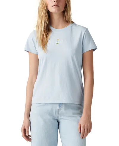 Levi's Women's Perfect Graphic Logo Cotton T-shirt In Cactus Plant Bw Emb Skyway
