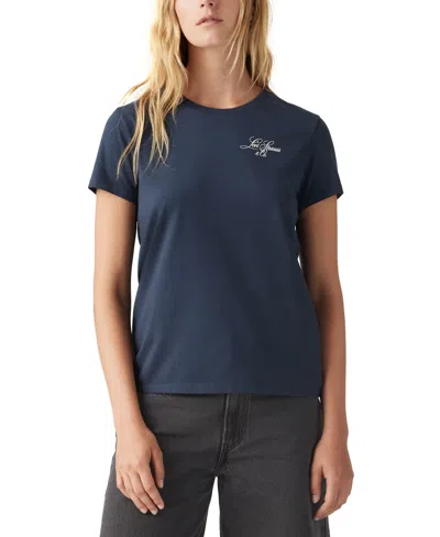 Levi's Women's Perfect Graphic Logo Cotton T-shirt In Floral Bandana Print Navy Blazer