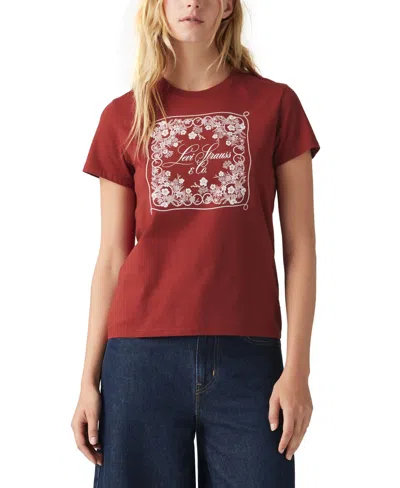 Levi's Women's Perfect Graphic Logo Cotton T-shirt In Floral Bandana Print Sun-dried Tomato