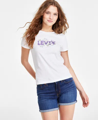 Levi's Women's Perfect Graphic Logo Cotton T-shirt In Floral Bright White