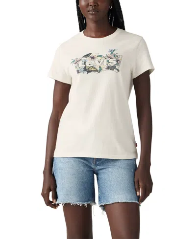 Levi's Women's Perfect Graphic Logo Cotton T-shirt In Lily Bw Fill Egret