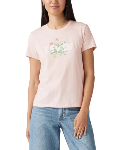 Levi's Women's Perfect Graphic Logo Cotton T-shirt In Pink Desert Plant Hl Logo Bros B0423