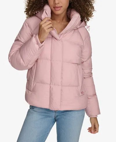 Levi's Women's Quilted Hooded Puffer Jacket In Pale Mauve