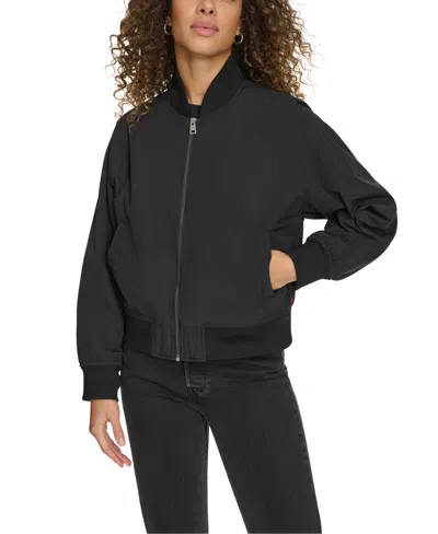 Levi's Women's Relaxed Zip-front Ribbed-hem Bomber Jacket In Black