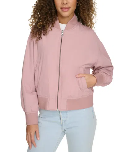 Levi's Women's Relaxed Zip-front Ribbed-hem Bomber Jacket In Dusty Rose