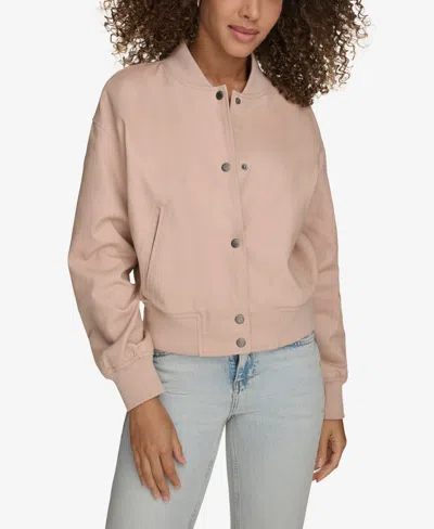 Levi's Women's Ribbed-edge Cropped Denim Bomber Jacket In Light Pink