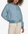 Levi's Women's Ribbed-edge Cropped Denim Bomber Jacket In Light Wash Denim