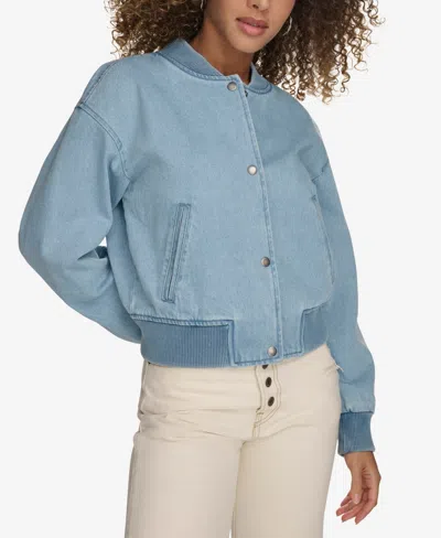 LEVI'S WOMEN'S RIBBED-EDGE CROPPED DENIM BOMBER JACKET