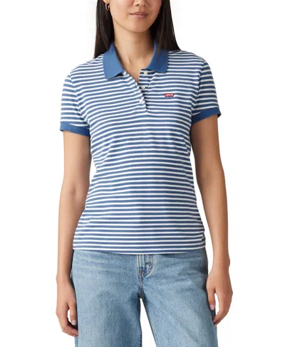 Levi's Women's Short-sleeve Pique Knit Polo Shirt In Marigold Stripe Dutch Blue