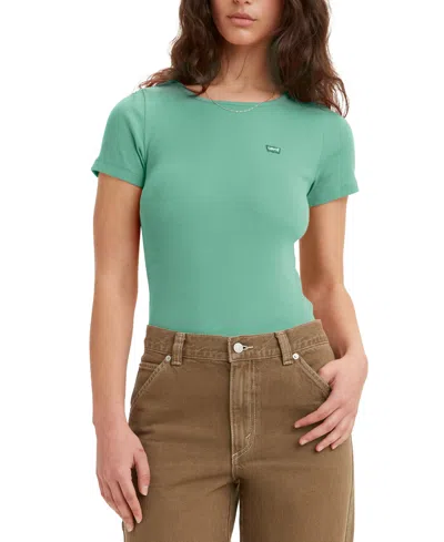 Levi's Women's Slim Fit Honey Ribbed Logo T-shirt In Beryl Green