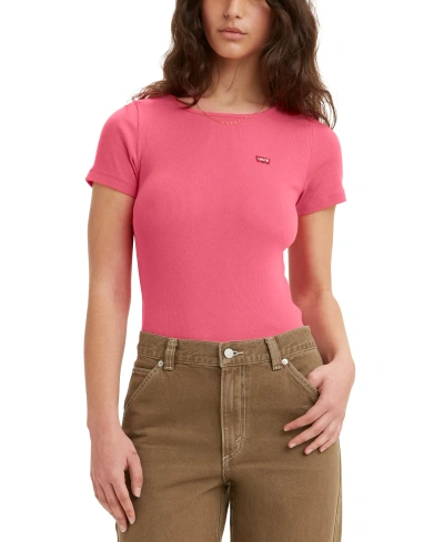 Levi's Women's Slim Fit Honey Ribbed Logo T-shirt In Mesa Rose