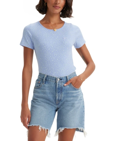 Levi's Women's Slim Fit Honey Ribbed Logo T-shirt In Scattered Floral Brunerra Blue