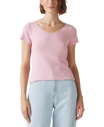 Levi's Women's Sweetie Cotton V-neck Pointelle Top In Fragrant Lilac