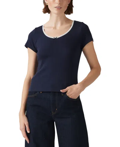 Levi's Women's Sweetie Cotton V-neck Pointelle Top In Navy Blazer