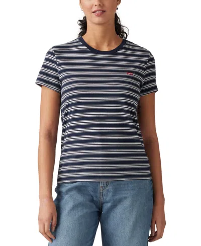 Levi's Premium Women's The Perfect Crewneck Cotton T-shirt In Everet Stripe Navy Blazer