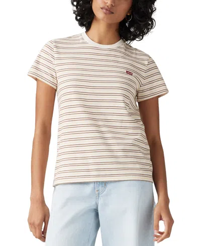 Levi's Premium Women's The Perfect Crewneck Cotton T-shirt In Sedona Stripe Potpourri